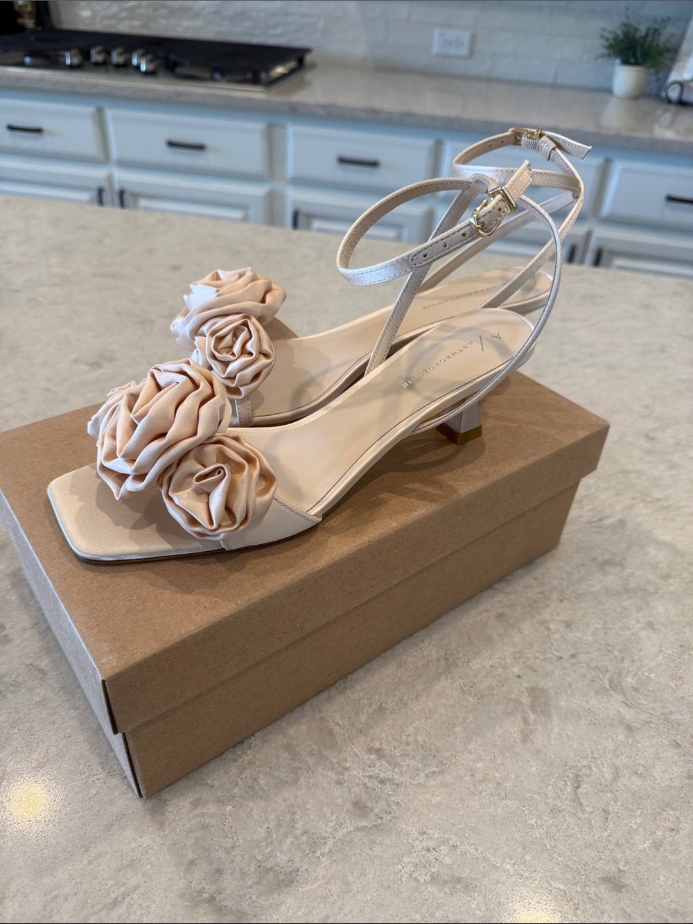 Anthropologie Blush Rose-Embellished Slingback Heels - Picture 3 of 6
